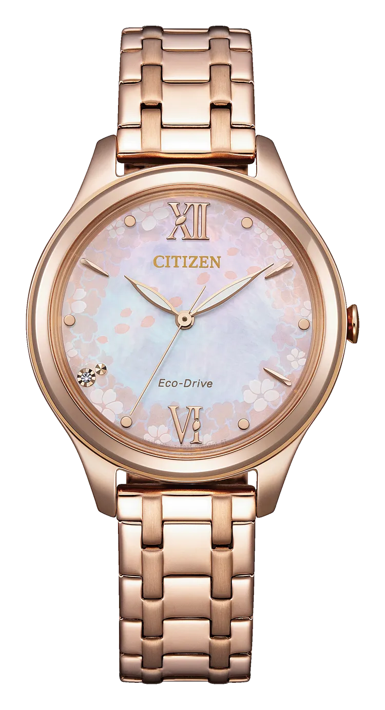 CITIZEN櫻花限定光動能腕錶EM0508-98W，1萬800元。品牌提供