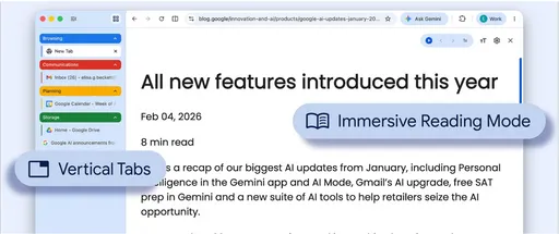 分頁終於不再擠爆！Chrome推出直式分頁　沉浸閱讀模式同步上線