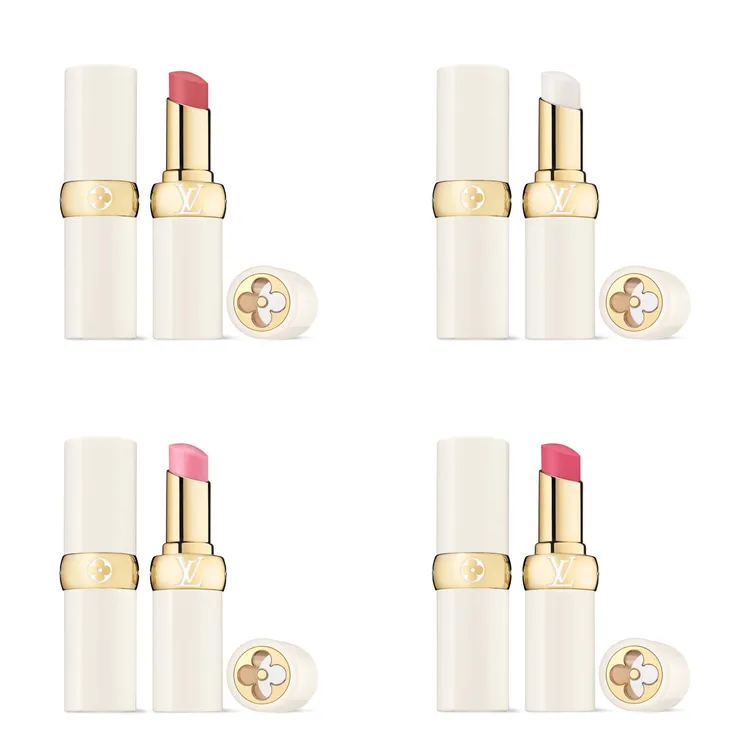 LV Baume潤唇膏推薦色，（上排左至右）#020淡玫瑰木色、#000半透明亮澤；（下排左至右）#030珍珠粉紅色、#031清新桃紅色，各5000元。品牌提供

