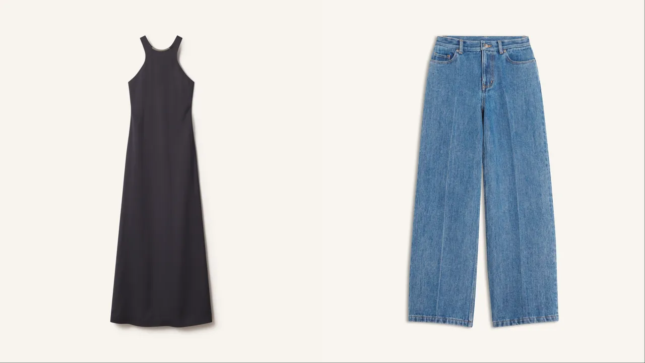 Maison Kitsuné「Savoir-Faire精湛工藝膠囊系列」經典海軍藍挖背禮服（左）12萬6900元、日制重磅洗舊寬管丹寧褲（右）1萬6400元。品牌提供