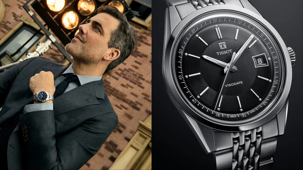 天梭表推出2026年全新設計，英國演員Daniel Ings（左）演繹Gentleman系列自動腕錶38mm。品牌提供