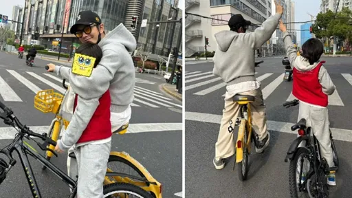 黃曉明與9歲兒分騎2單車　違法出遊被抓包！