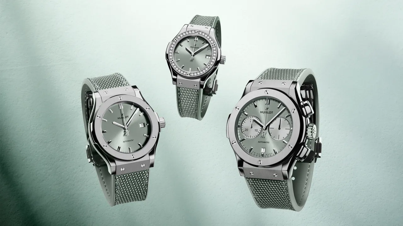 Hublot經典融合系列鼠尾草綠腕錶。品牌提供