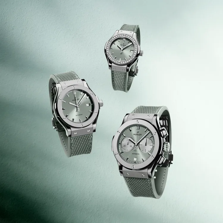 Hublot經典融合系列鼠尾草綠腕錶。品牌提供