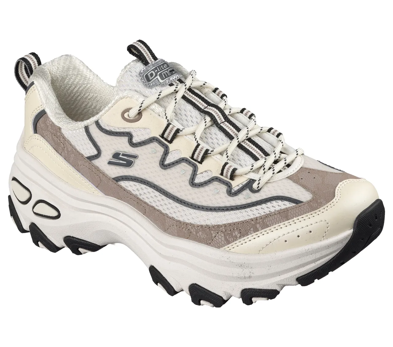 SKECHERS綁帶D'LITE MAX女款白色，3390元。品牌提供