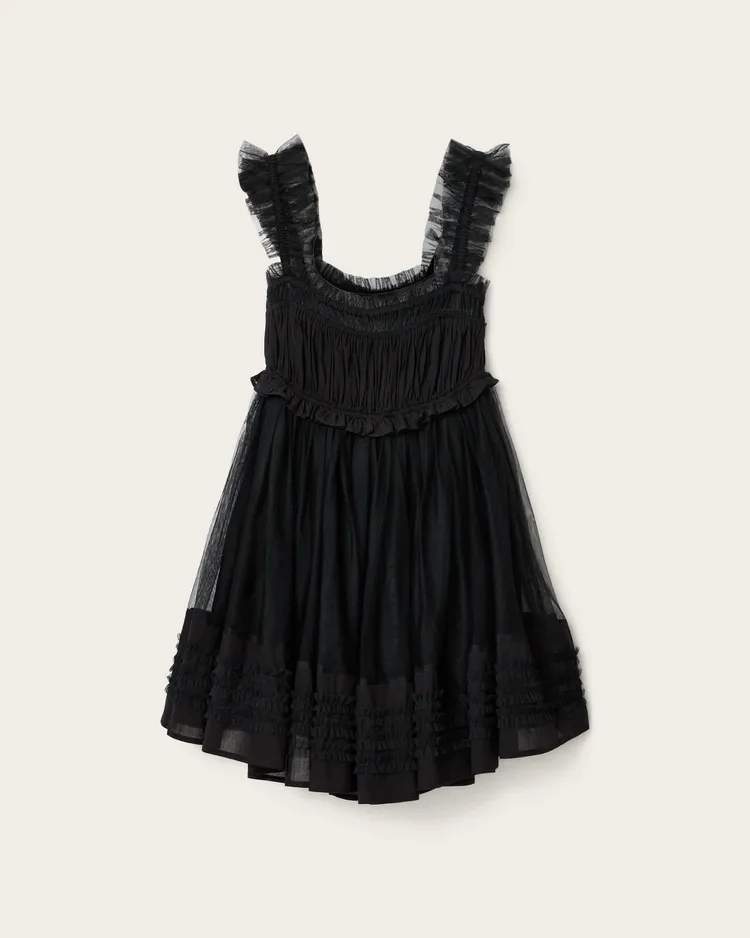 ALLSAINTS ANGELA抓皺短洋裝，8200元。品牌提供