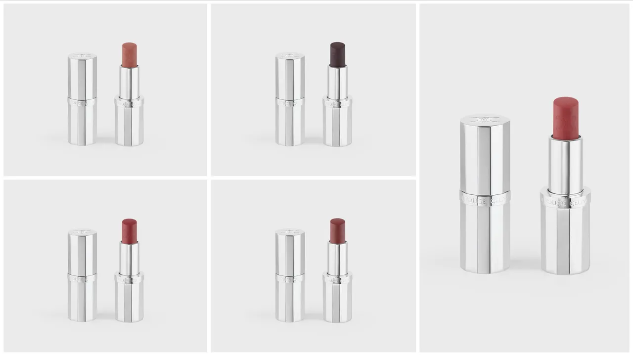 LE ROUGE CELINE霧光潤唇膏#02（左上）、#04（中上）、#05（左下）、#06（中下）、#08（右）。品牌提供