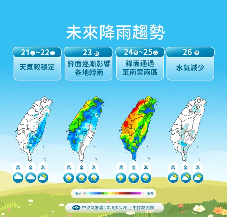 未來5日降雨趨勢。氣象署提供