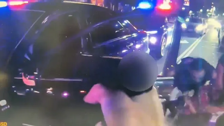 警方持槍喝令楊姓等人下車就逮。民眾提供