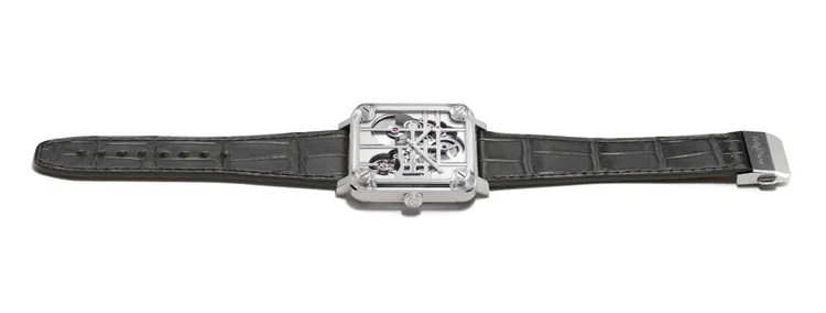 Bell & Ross BR-X3 Micro-Rotor，40mm ，緞面打磨及拋光不鏽鋼錶殼 ，鏤空鍍銠錶盤 ，灰色鱷魚壓紋小牛皮帶 ，BR-CAL.390專利自動機械機芯 ，動力儲存48小時，防水深度50米，限量99只，71萬4000元。品牌提供