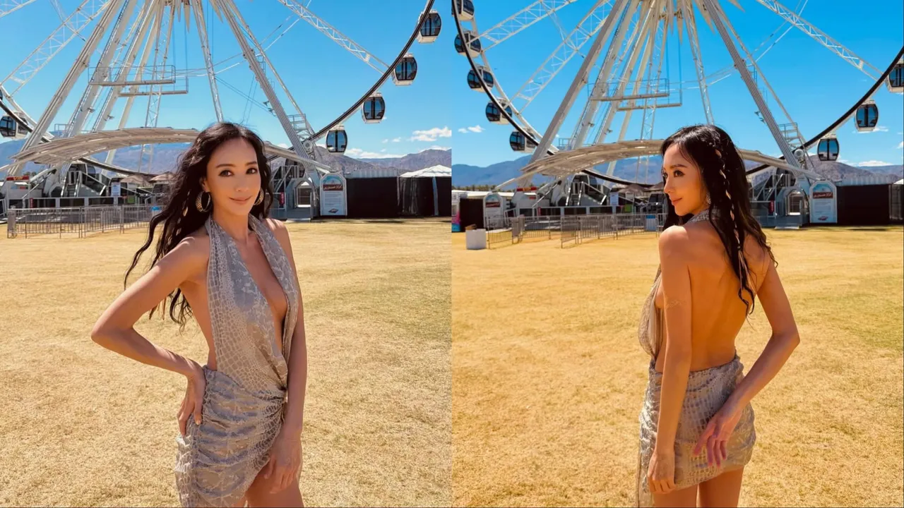 關穎放飛！超深V洋裝「中門大開」　側乳曲線全看光