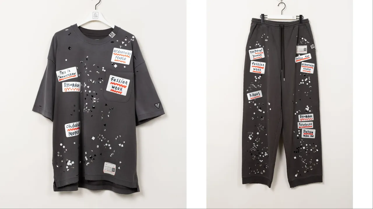 MMY藝術家標語印花T恤（左）1萬6980元、藝術家標語印花棉質長褲 （右）2萬6480元。品牌提供