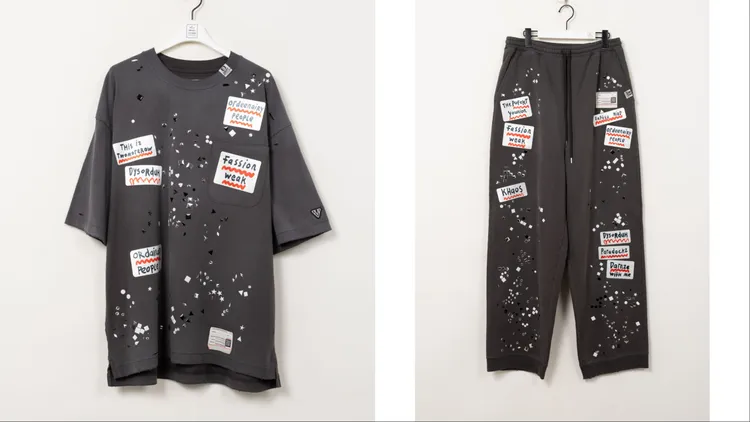 MMY藝術家標語印花T恤（左）1萬6980元、藝術家標語印花棉質長褲 （右）2萬6480元。品牌提供