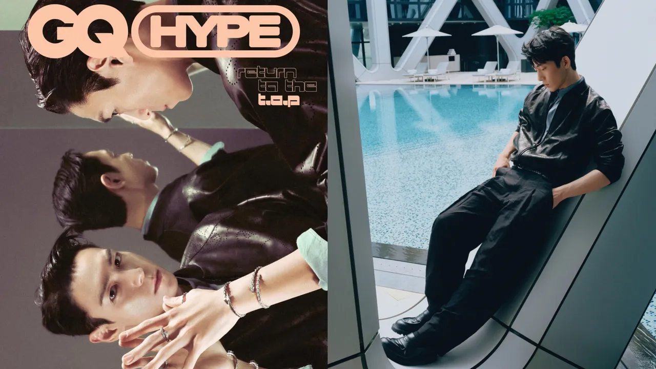 T.O.P（左圖）回歸樂壇拍攝時尚雜誌封面，身上的GIORGIO ARMANI撞衫中國男星井柏然（右圖）。翻攝IG、品牌提供