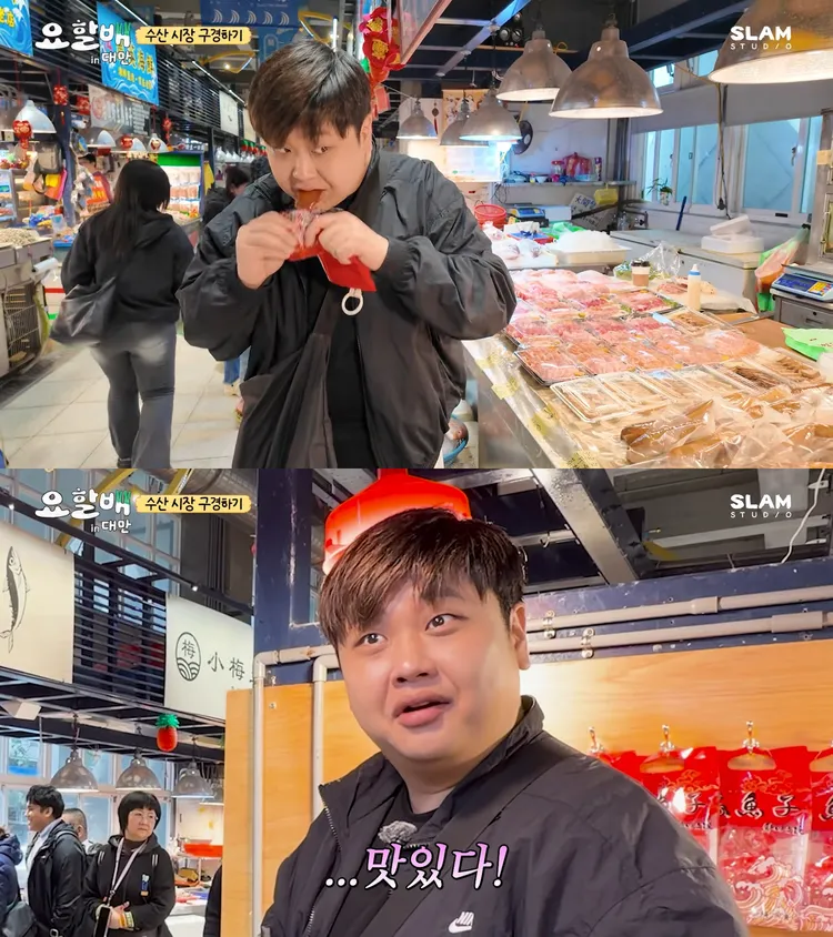 尹男老到了宜蘭嘗試一口烏魚子，吃了一口驚為天人。翻攝YouTube