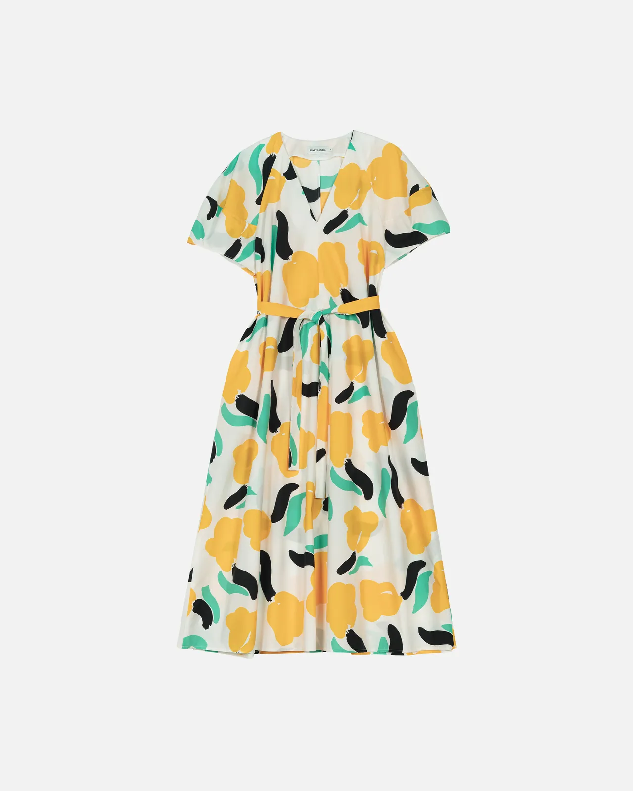 Marimekko檸檬黃Lemmitty印花澎袖長洋裝，1萬6900元。品牌提供