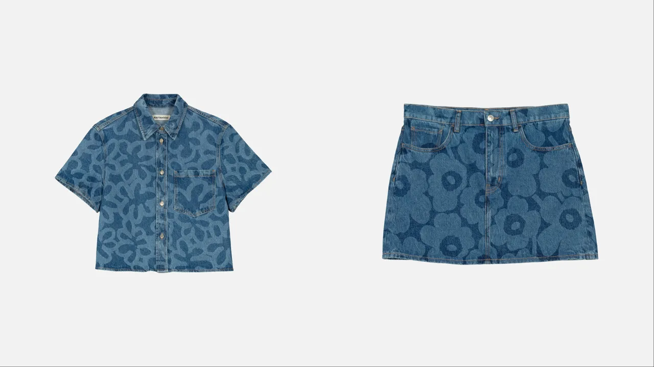 Marimekko maridenim kukka印花短袖襯衫（左）1萬3900元、maridenimUnikko游霓可印花短裙（右）1萬900元。品牌提供