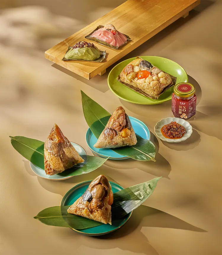 珍珠坊和江南春二大餐廳，攜手打造滬廣山海珍饌粽禮，展現出台北福華傳承四十年的好手藝。業者提供