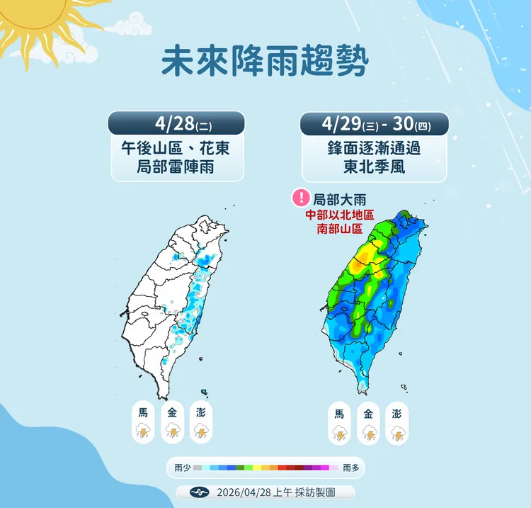 降雨趨勢。氣象署提供