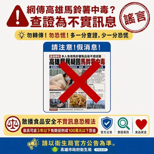 散布「食用馬鈴薯製品後不適送醫」不實訊息　男子違反食安法遭聲押