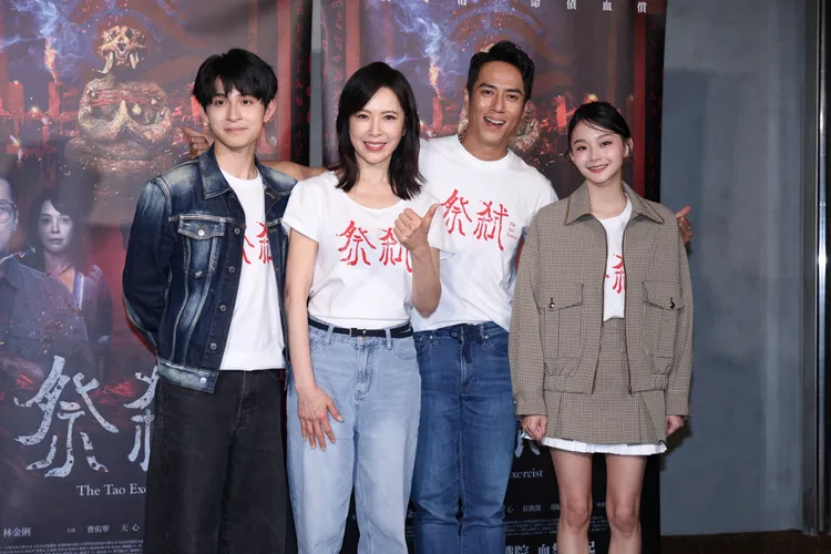 林暉閔（左起）、天心、莊凱勛和邵奕玫今出席《祭弒》試映會。莊宗達攝