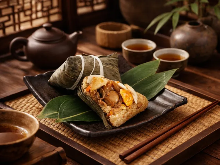 「鮑魚海鮮粽」身為極致奢華首選，精選整顆十二頭鮑魚搭配鮮美蟹肉，將深海鮮醇層層封存於米粒間，每顆380元。台北遠東香格里拉提供