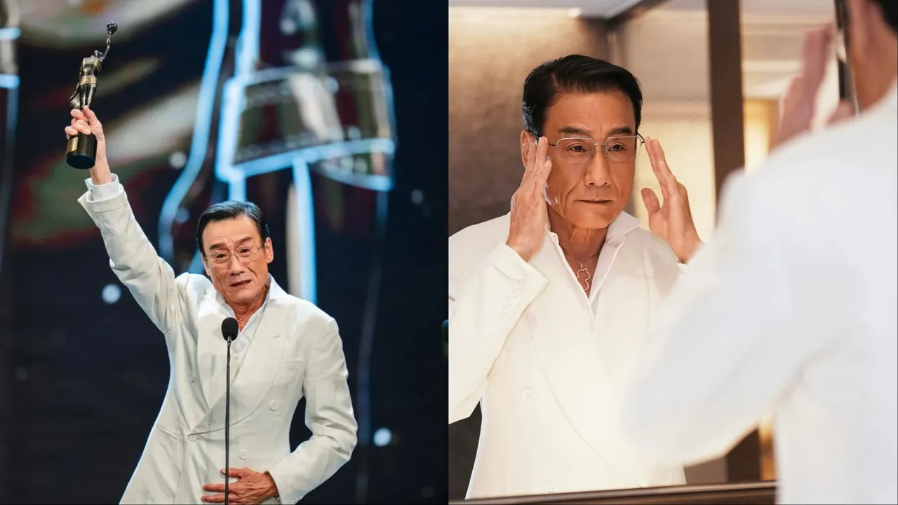 梁家輝在香港金像獎上搭配Qeelin葫蘆珠寶。品牌提供