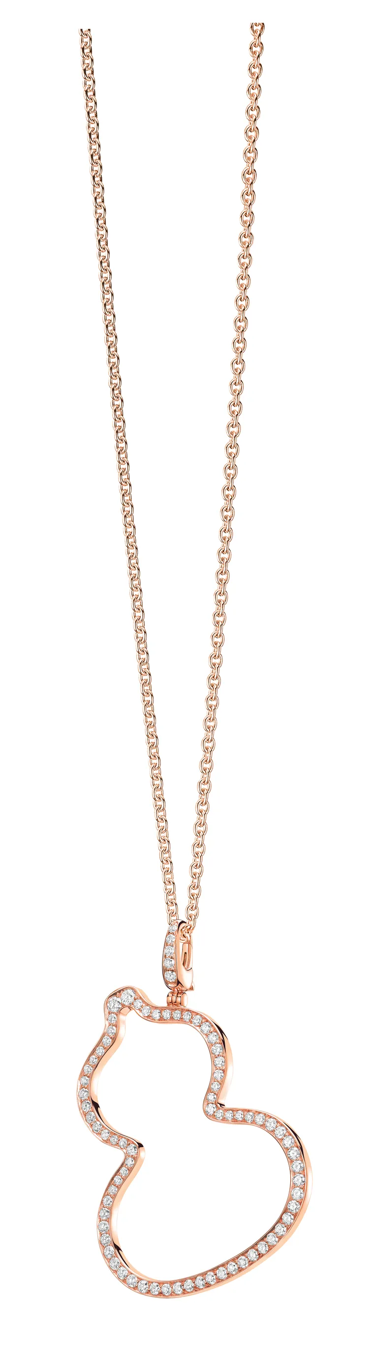 Qeelin Wulu 18K玫瑰金鑽石Grande吊墜，34萬3500元。品牌提供