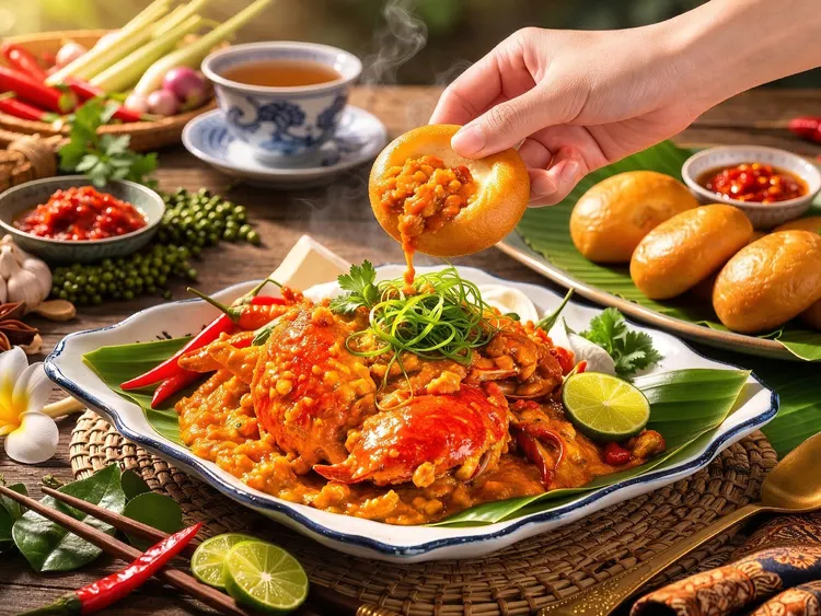 「新加坡辣椒蟹」肥美蟹肉與酸辣濃郁的獨門醬汁高溫翻炒，每一口吸吮都是國寶級的霸氣享受。台北遠東香格里拉提供