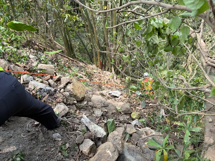 消防人員以繩索垂降，到事故現場搜索。民眾提供