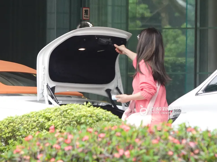 丁柔安走到後車廂取物後上車。特勤中心攝