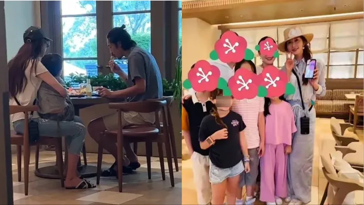 林志玲一家人被捕捉到新加坡渡假，女神還親切與粉絲合影。翻攝芒果撈小萌主微博、休休抓龍頭No1微博