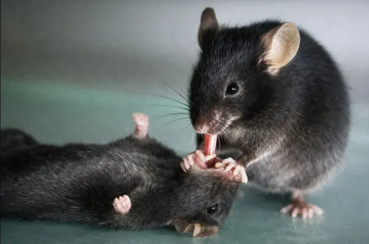 老鼠喚醒昏迷的同伴，包含拉扯對方的舌頭。Azad News Agency