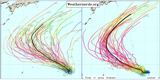 颱風「辛樂克」高機率會大迴轉、不影響台灣。擷自weathernerd