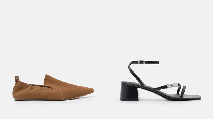 PEDRO皺皮便鞋（左）2990元、Hitch腳踝帶高跟涼鞋（右）2390元。品牌提供