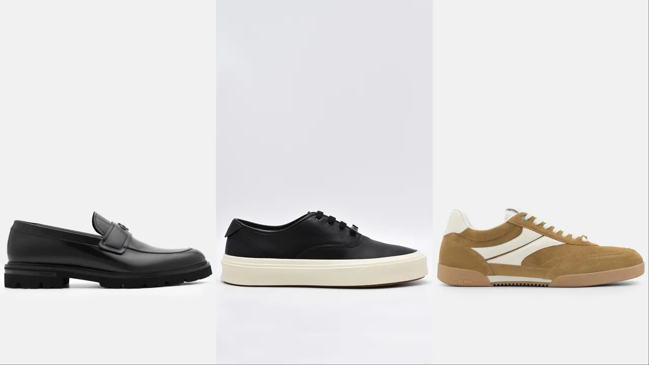 PEDRO Wyatt皮革樂福鞋（左起）4390元、皮革運動鞋3390元、Penn麂皮運動鞋3690元。品牌提供