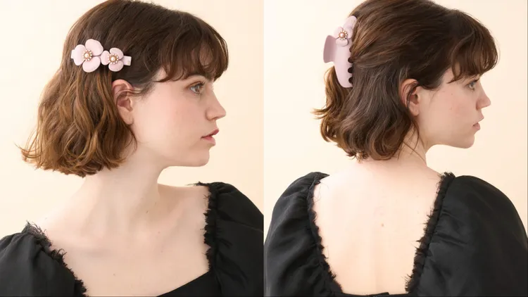 亞歷山卓金珠三瓣花仕女夾（左）7600元、金珠三瓣花抓夾（右）9900元。品牌提供