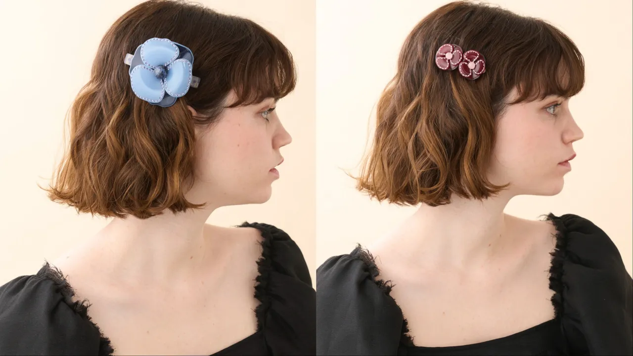 亞歷山卓金燦珠蕊山茶花仕女夾（左）9900元、金燦珠蕊山茶花豆扣夾（右）9300元。品牌提供