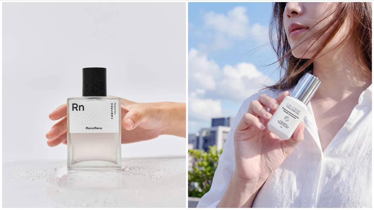 menomeno（左圖）與DR.CINK（右圖）帶來的保養新品，拯救壓力暗沉肌，養出精緻臉。品牌提供