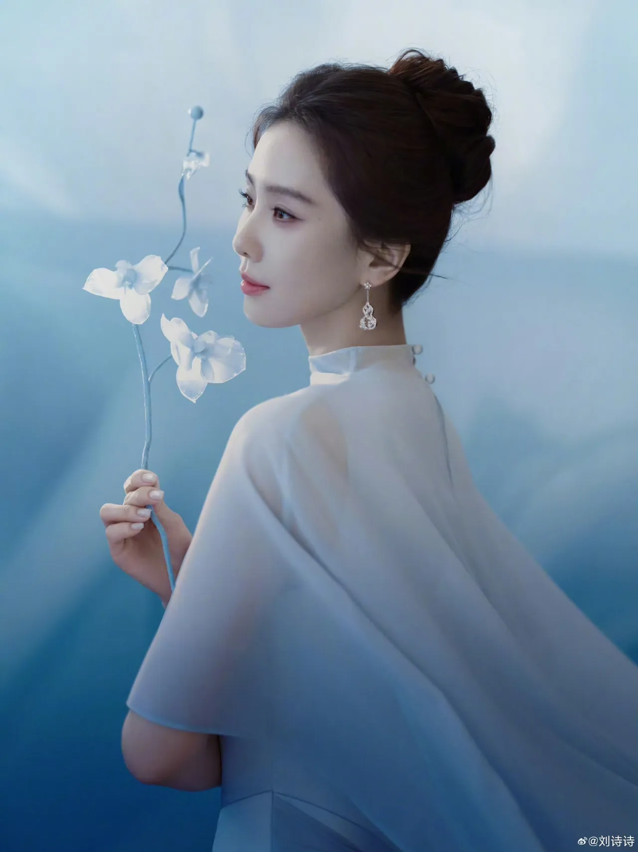 劉詩詩另也搭配了Qeelin的葫蘆鑽石耳環。翻攝劉詩詩微博