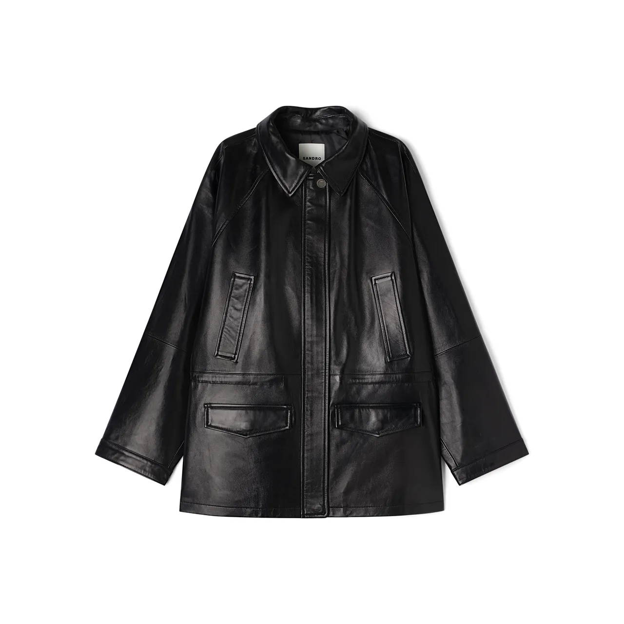 SANDRO黑色抽繩皮衣外套，3萬2690元。品牌提供