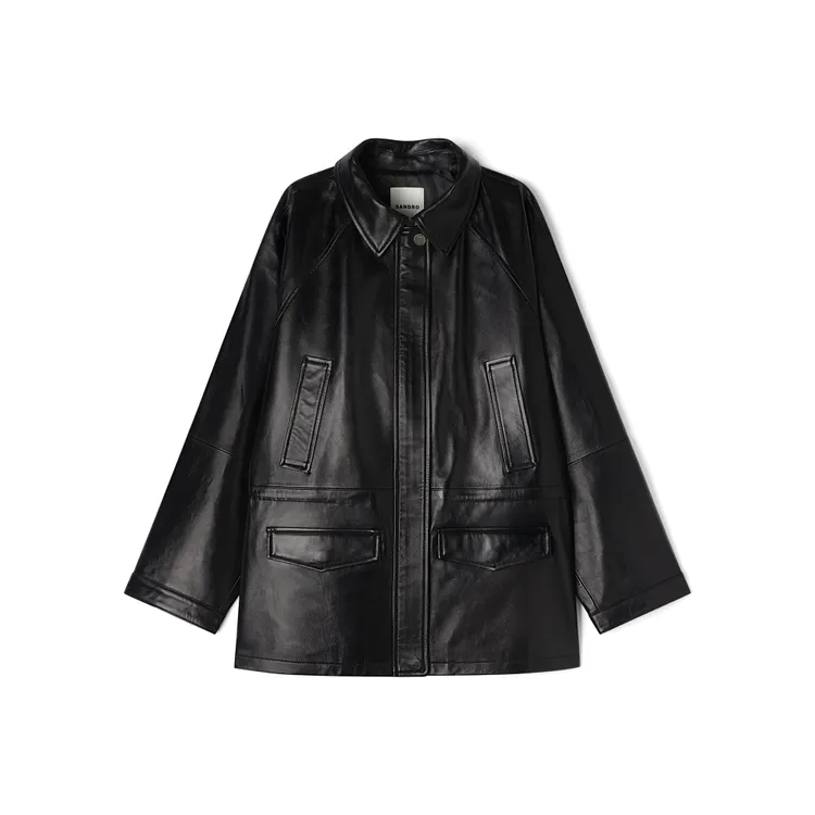 SANDRO黑色抽繩皮衣外套，3萬2690元。品牌提供