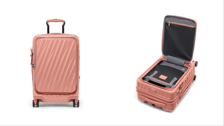 TUMI 19 Degree系列前開式可擴展登機箱（粉陶色），2萬8500元。品牌提供
