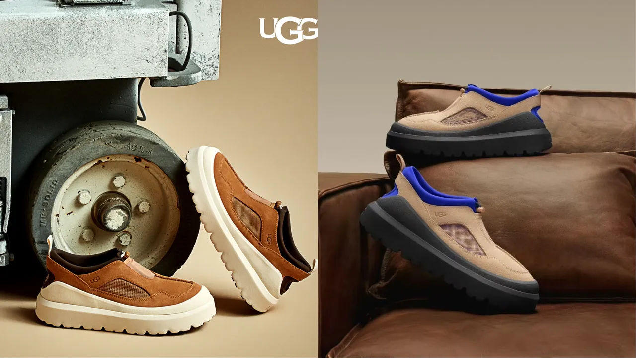 Heritage Utility拼接休閒鞋將麂皮拼接機能網布，輕盈又實穿。左圖品牌提供、右圖翻攝UGG微博