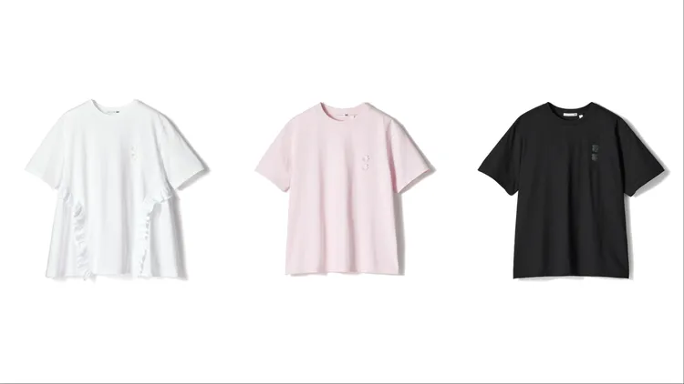 UNIQLO and Cecilie Bahnsen 2026春夏聯名系列女裝荷葉邊T恤（左）790元、印花T恤（中、右）各490元。品牌提供