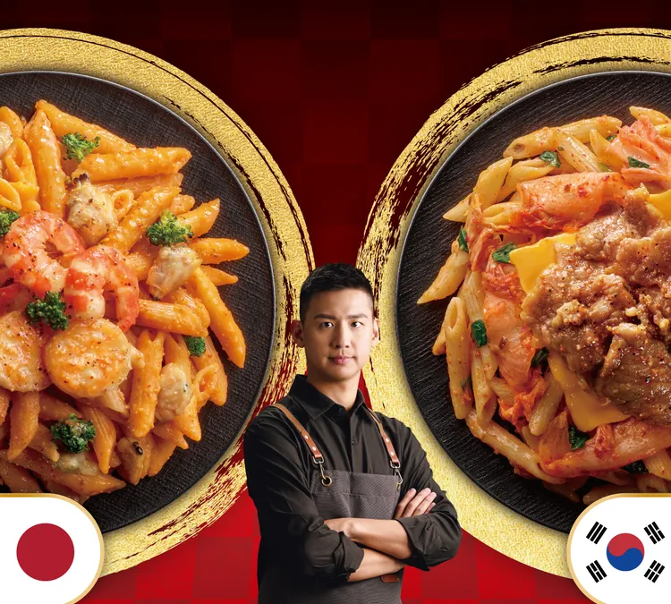 與創新料理名廚施捷夫合作，最新推出「Pasta Hut私廚系列」日韓雙風味筆管麵。必勝客提供