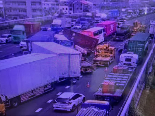 國1北368.7km連環追撞！6部大車撞成一團　幸無人傷亡