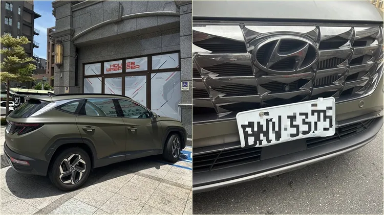 張捷出車禍，車牌被撞壞了。翻攝自張捷臉書