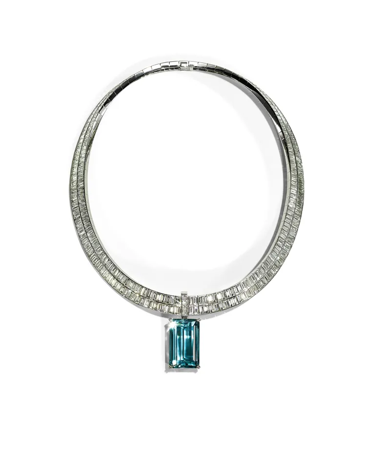 Tiffany海水藍寶鉑金項鍊。品牌提供