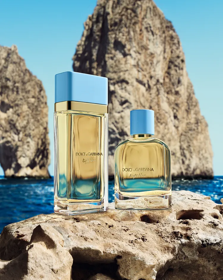 DOLCE&GABBANA淺藍女性淡香精，30ml／3000元、50ml／4000元、100ml／5300元；淺藍男性淡香精，50ml／3400元、100ml／4600元。品牌提供